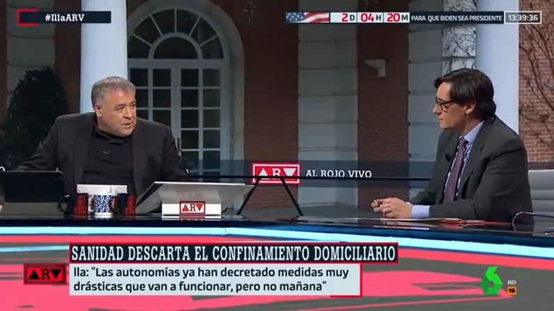 Ferreras entrevista a Salvador Illa en 'Al Rojo Vivo'.