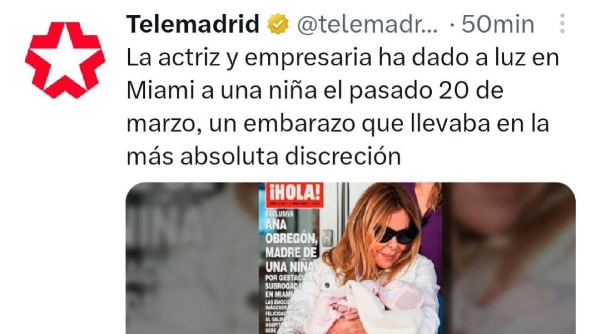 El incendiario tuit de Telemadrid sobre la noticia de Ana Obregón por el que tienen que retractarse