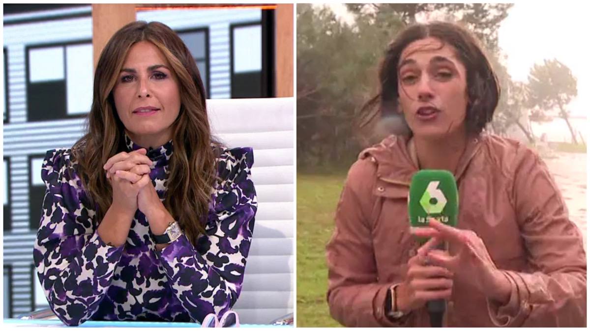 Carla Álvarez, reportera de 'La Roca', en su accidentado directo.