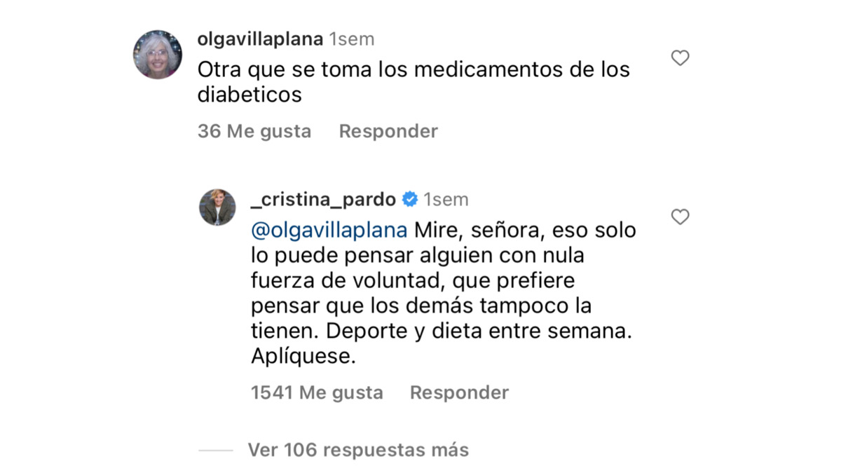 Comentario en la publicación de Cristina Pardo en Instagram