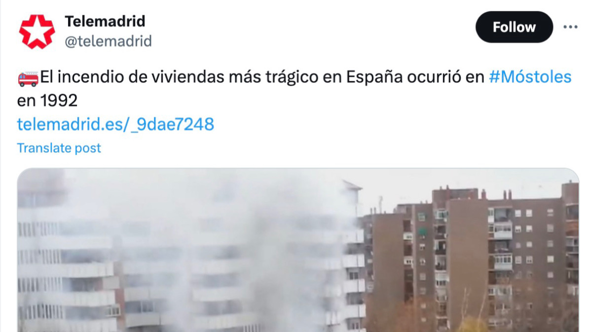 Tweet de Telemadrid