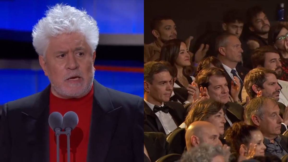 Pedro Almodóvar, Alfonso Fernández Mañueco y Juan García-Gallardo en los Goya 2024.