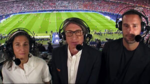 Juan Carlos Rivero y los comentaristas de TVE en la final de Eurocopa
