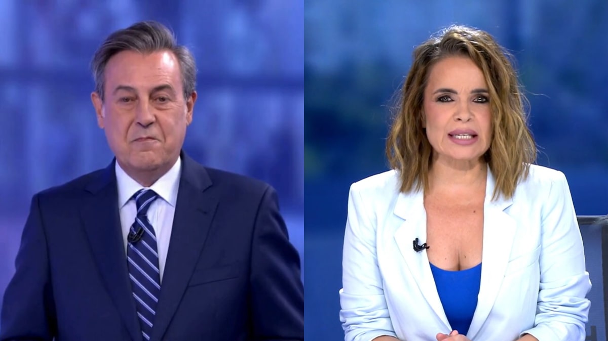 Pepe Ribagorda y Carme Chaparro en 'Informativos Telecinco'.