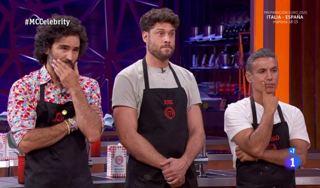 Raúl Gómez, José Lamuño y Pitingo en 'MasterChef Celebrity'.