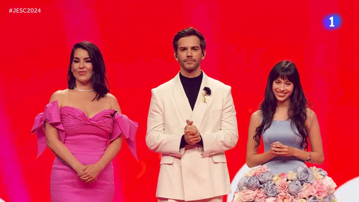 Ruth Lorenzo, Marc Clotet y Melani García en 'Eurovisión Junior 2024'.