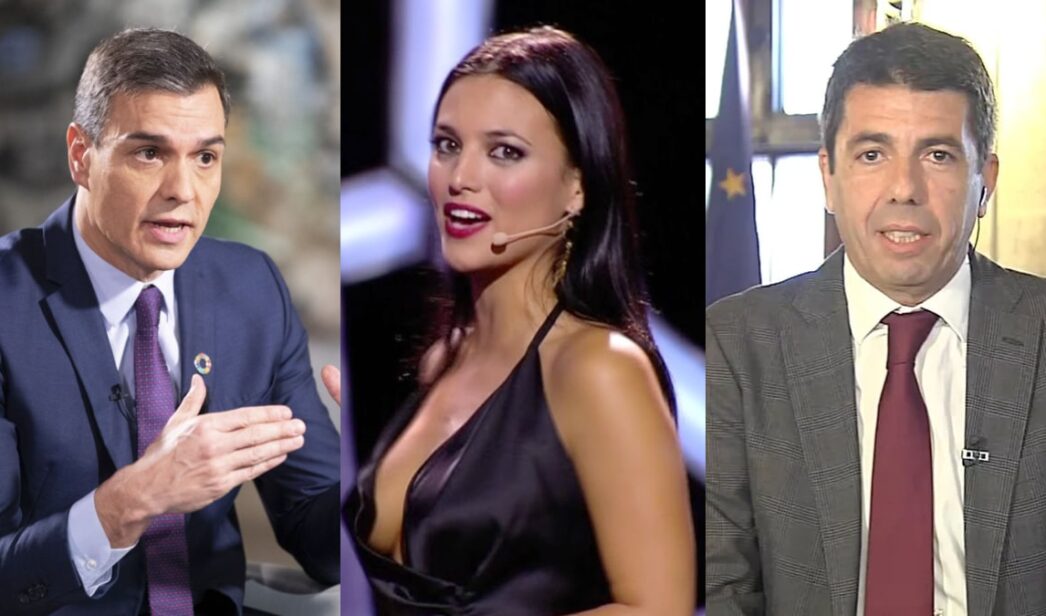 Pedro Sánchez, Elisa Mouliaá y Carlos Mazón.