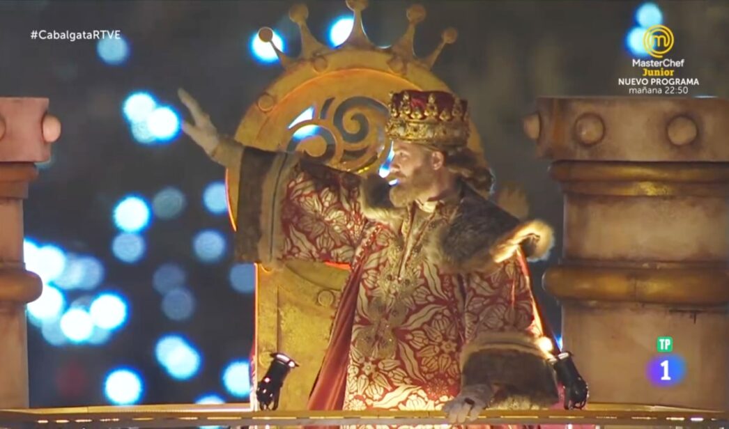 El rey Gaspar en la Cabalgata de Reyes de Madrid.