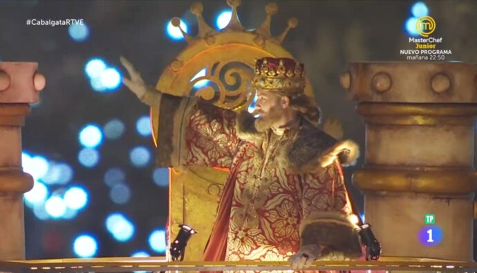 El rey Gaspar en la Cabalgata de Reyes de Madrid.