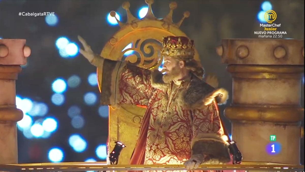 El rey Gaspar en la Cabalgata de Reyes de Madrid.