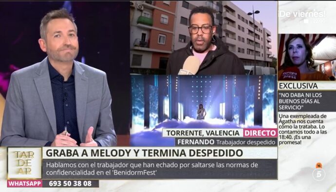 Frank Blanco entrevista al trabajador despedido del Benidorm Fest en 'TardeAR'.