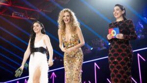 Inés Hernand, Paula Vázquez y Ruth Lorenzo en la final del Benidorm Fest 2025.