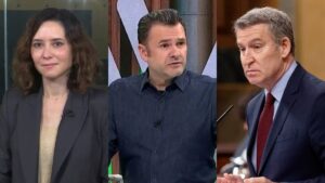 Isabel Díaz Ayuso, Iñaki López y Alberto Núñez Feijóo.