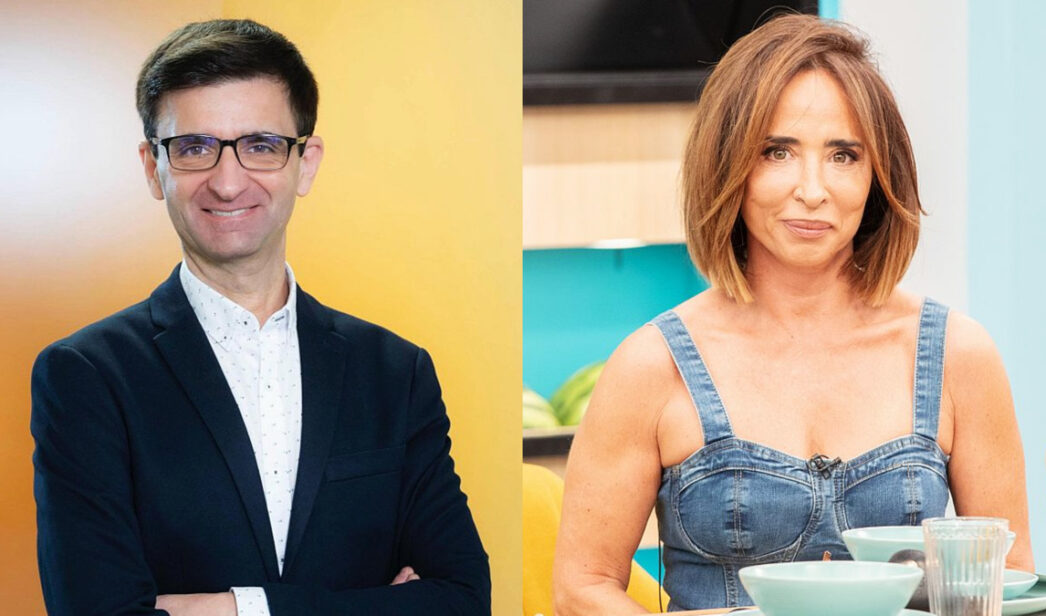 El presidente de RTVE, José Pablo López, y María Patiño en 'La familia de la tele'.