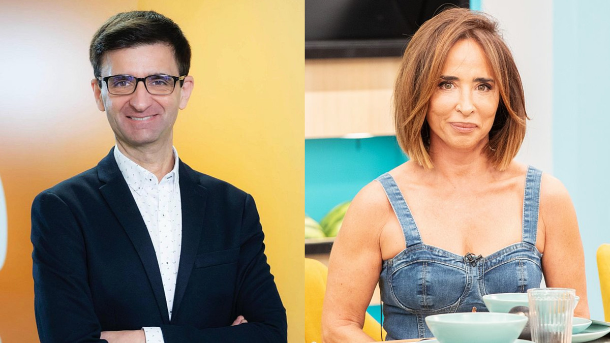 El presidente de RTVE, José Pablo López, y María Patiño en 'La familia de la tele'.