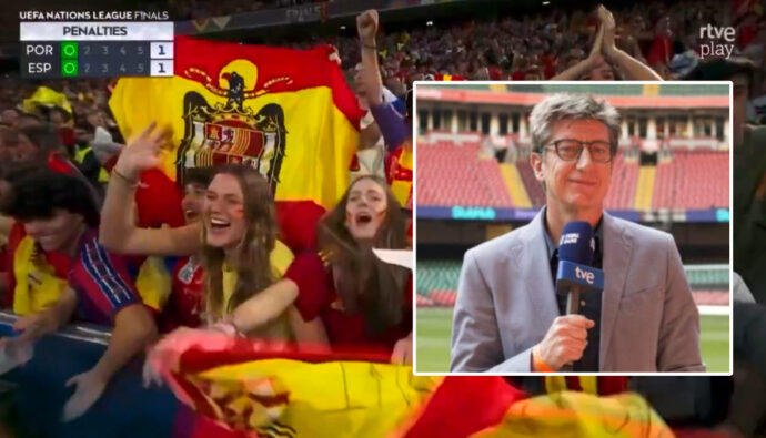 Juan Carlos Rivero y la bandera franquista que se vio en el Portugal-España en La 1