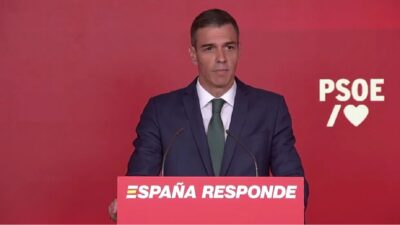 Pedro Sánchez durante su comparecencia.