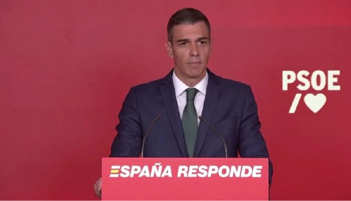 Pedro Sánchez durante su comparecencia.