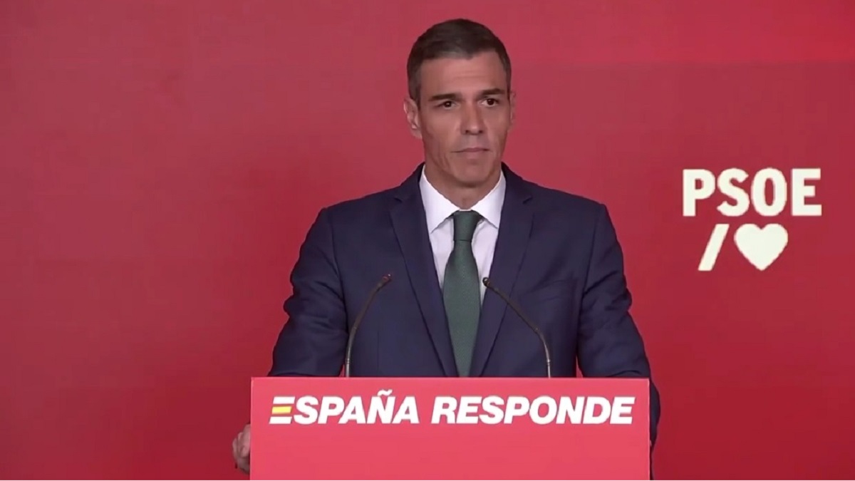 Pedro Sánchez durante su comparecencia.