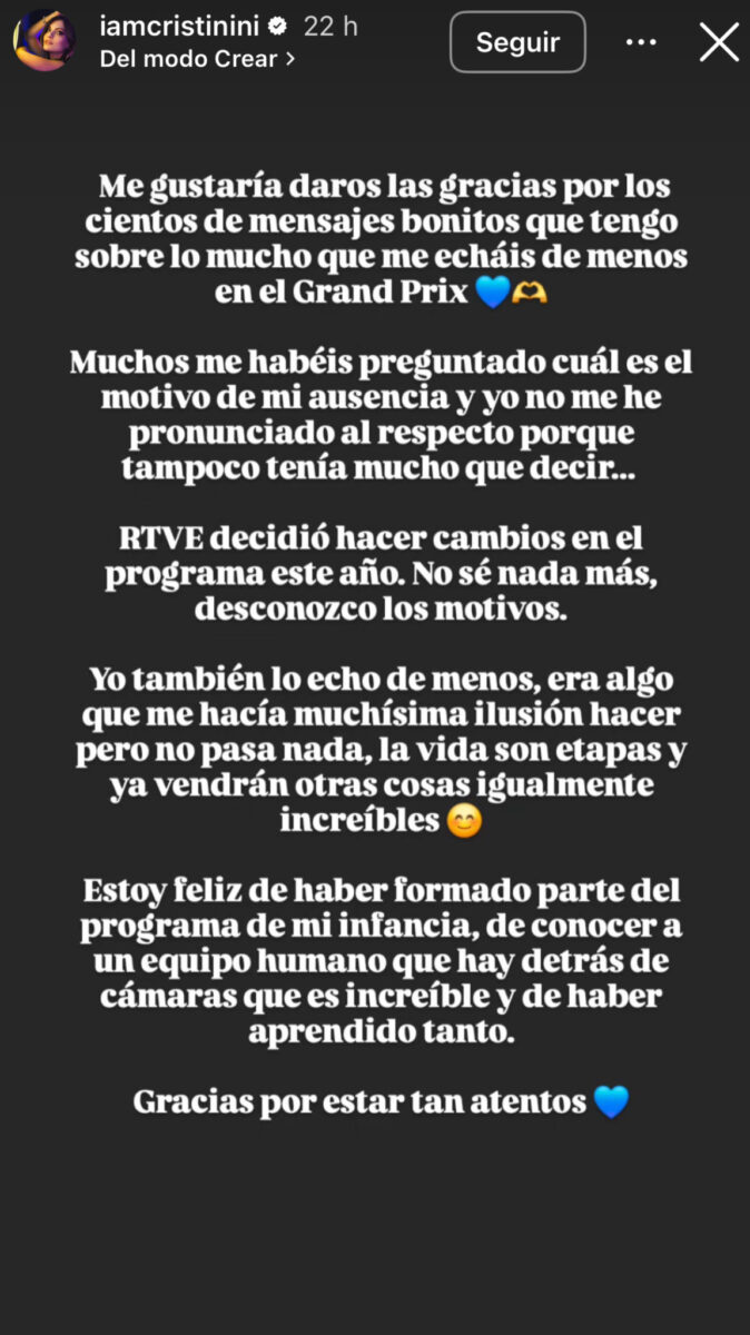 Storie de Cristinini en Instagram