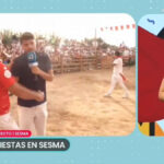 Un reportero de ETB2 es embestido en directo por una vaquilla.