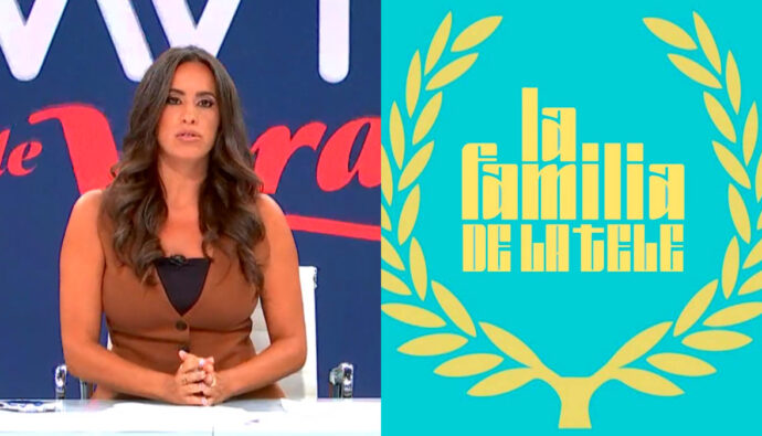 Marina Valdés en 'Más vale tarde' y el logotipo de 'La familia de la tele'