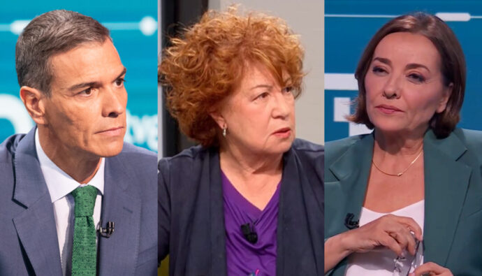 Pedro Sánchez, Rosa Villacastín y Pepa Bueno en el 'Telediario'