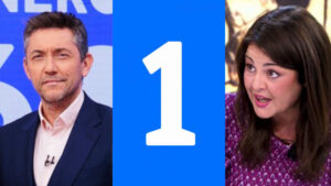 Javier Ruiz, logo de La 1 y Ketty Garat