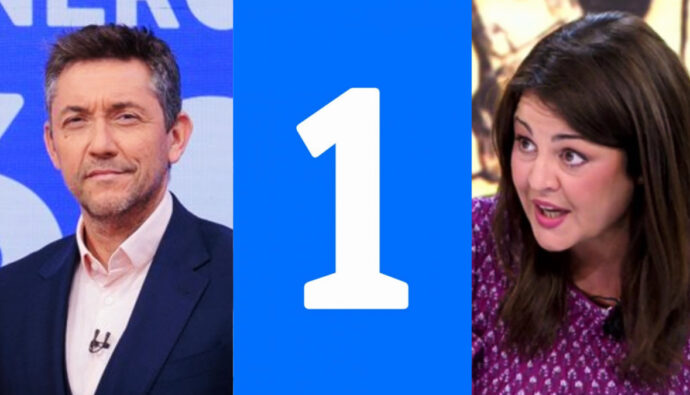 Javier Ruiz, logo de La 1 y Ketty Garat