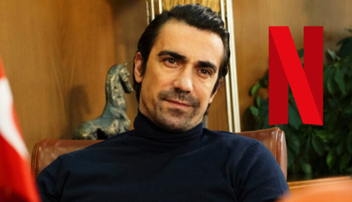 El actor turco İbrahim Çelikkol y el logo de Netflix