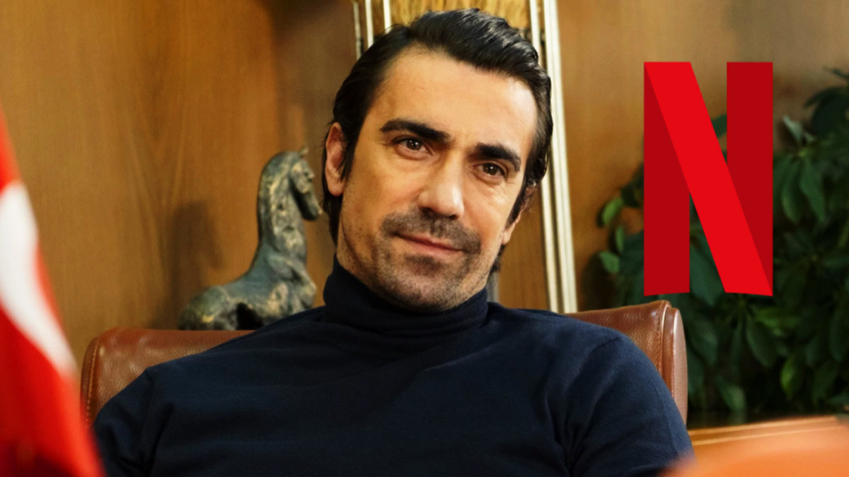 El actor turco İbrahim Çelikkol y el logo de Netflix