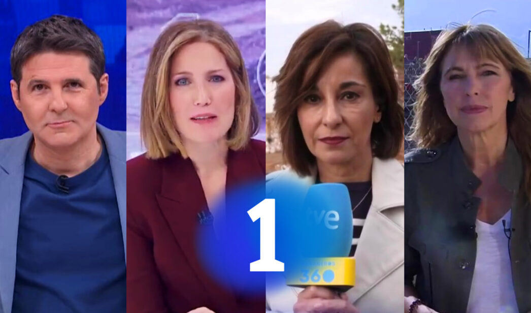 Fotomontaje con rostros de TVE y el logo de La 1