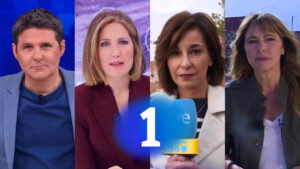 Fotomontaje con rostros de TVE y el logo de La 1