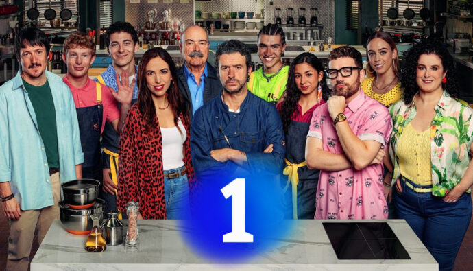 Montaje con el reparto de 'Sin Gluten' y el logo de La 1