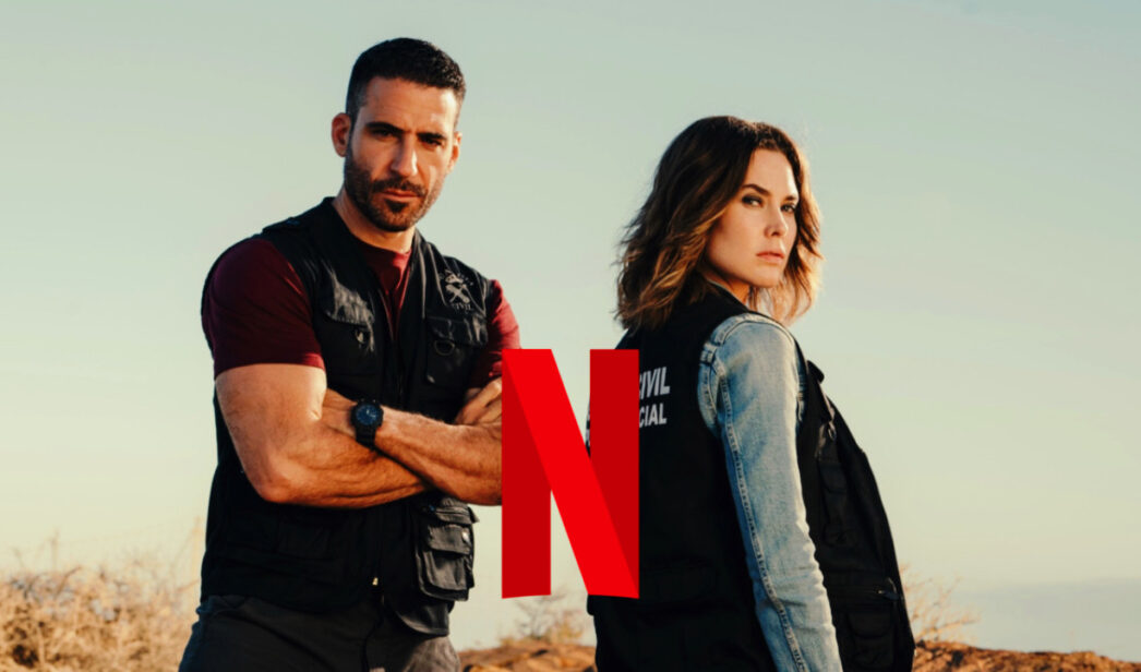 Miguel Ángel Silvestre y Katia Fallin y el logo de Netflix