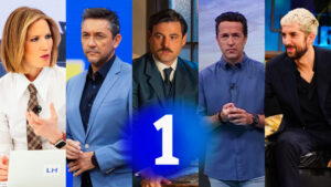 Fotomontaje con rostros de TVE y el logo de La 1