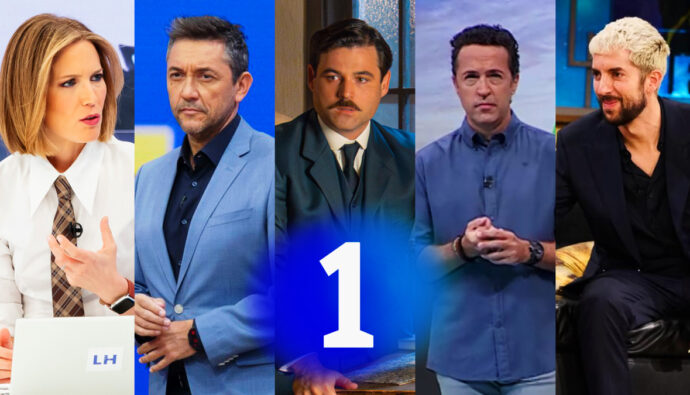 Fotomontaje con rostros de TVE y el logo de La 1