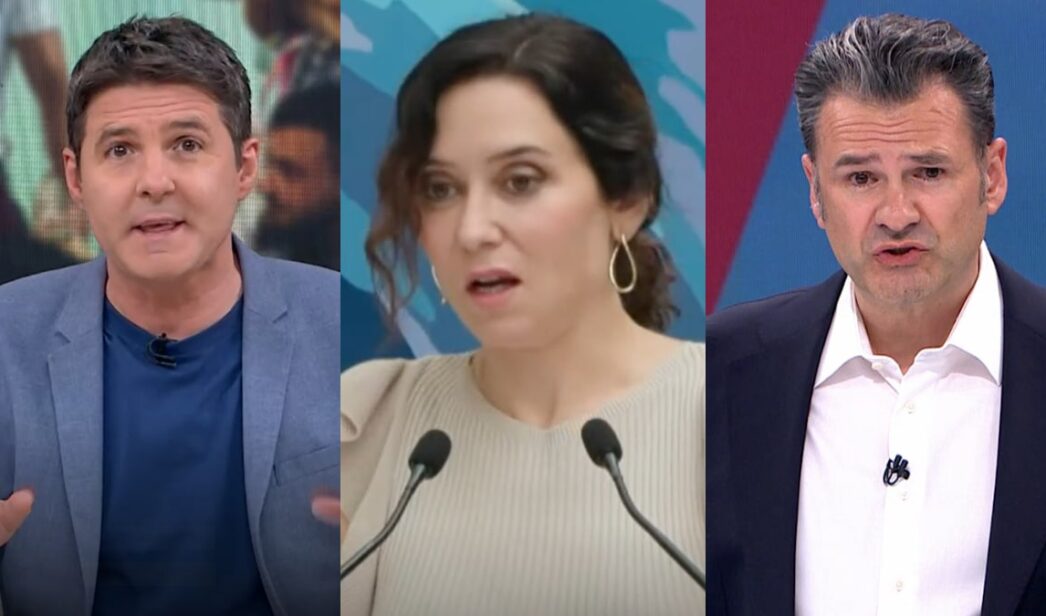 Jesús Cintora, Isabel Díaz Ayuso e Iñaki López.