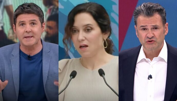 Jesús Cintora, Isabel Díaz Ayuso e Iñaki López.