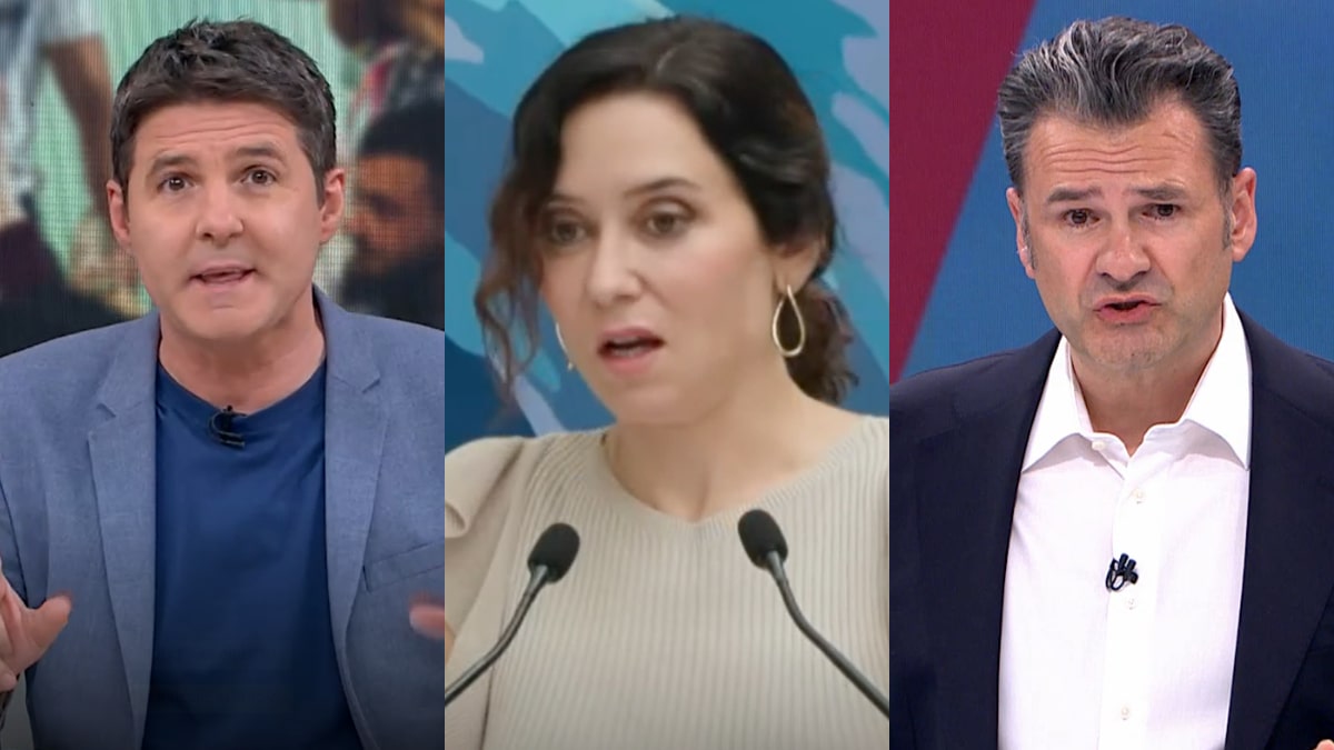 Jesús Cintora, Isabel Díaz Ayuso e Iñaki López.