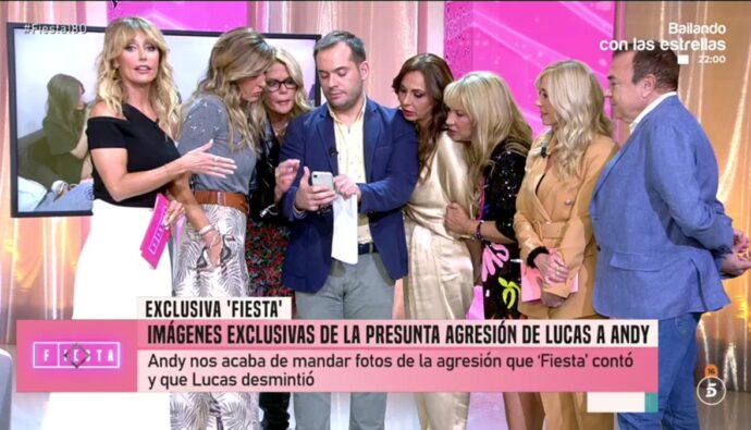 Andy revela en 'Fiesta' una brutal agresión de Lucas en los camerinos