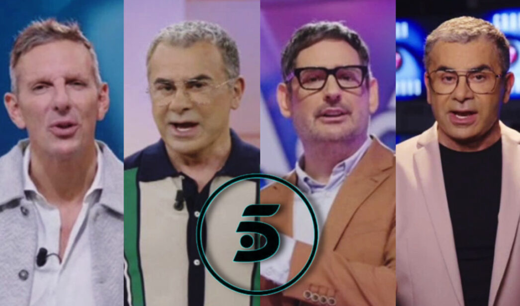 Fotomontaje con Joaquín Prat, Jorge Javier y Eugeni Alemany y logo de Telecinco