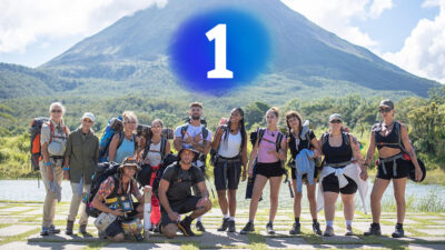 Concursantes de 'Hasta el fin del mundo' y logo de La 1