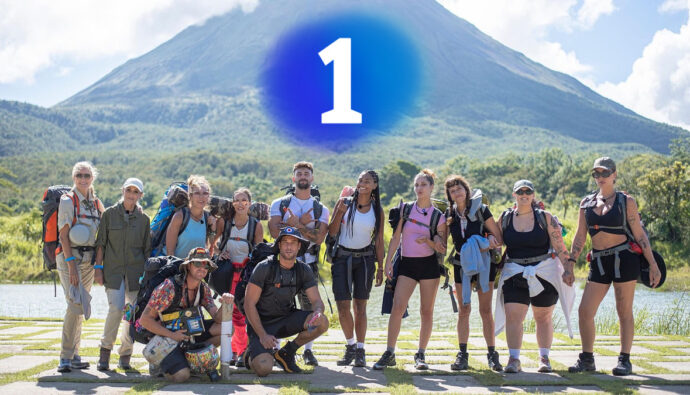 Concursantes de 'Hasta el fin del mundo' y logo de La 1