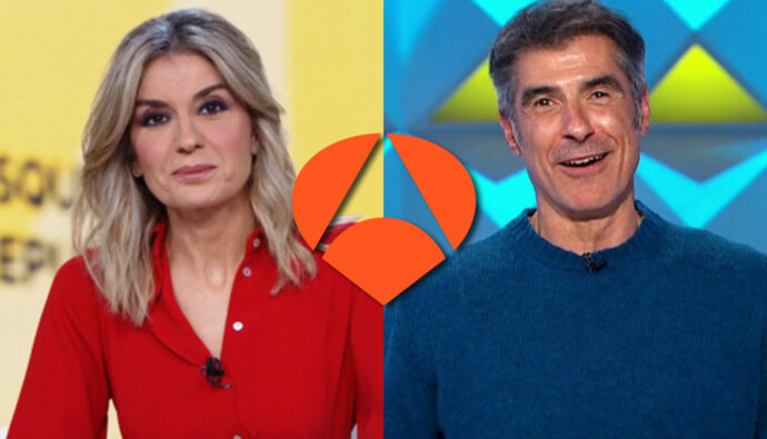 Sandra Golpe, Jorge Fernández y el logo de Antena 3