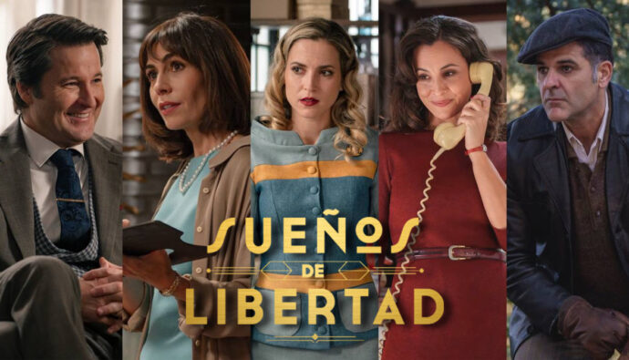 Montaje con los nuevos fichajes de 'Sueños de Libertad' y logo de la serie