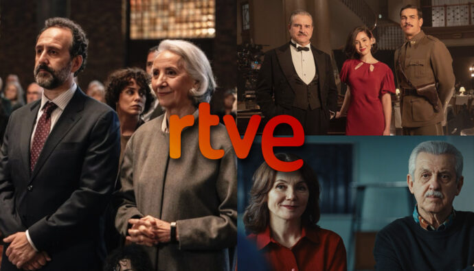 Fotomontaje con las películas más nominadas de RTVE y logo de la corporación