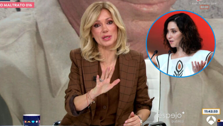 La presentadora Susanna Griso con un detalle de la presidenta madrileña, Isabel Díaz Ayuso, al fondo