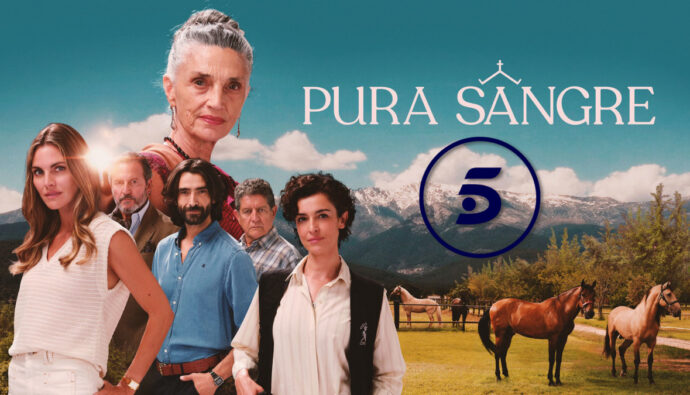 Cartel promocional de 'Pura Sangre' y logo de Telecinco