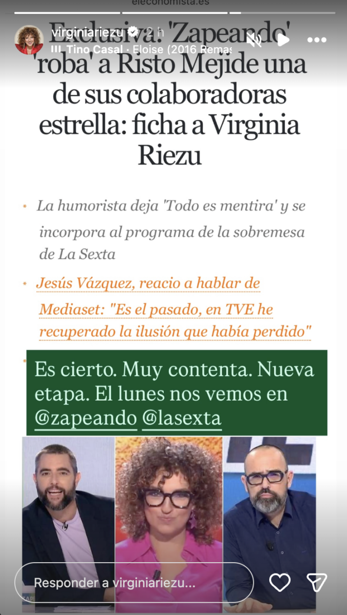 Historia de Virginia Riezu en Instagram